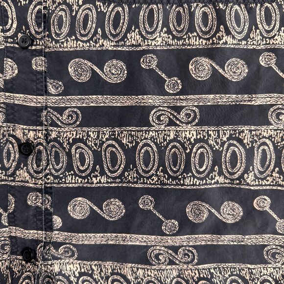 J‎ Arnold Silk Shirt Mens M Paisley Tribal Gray Short Sleeve Button Up Collared - Picture 3 of 5